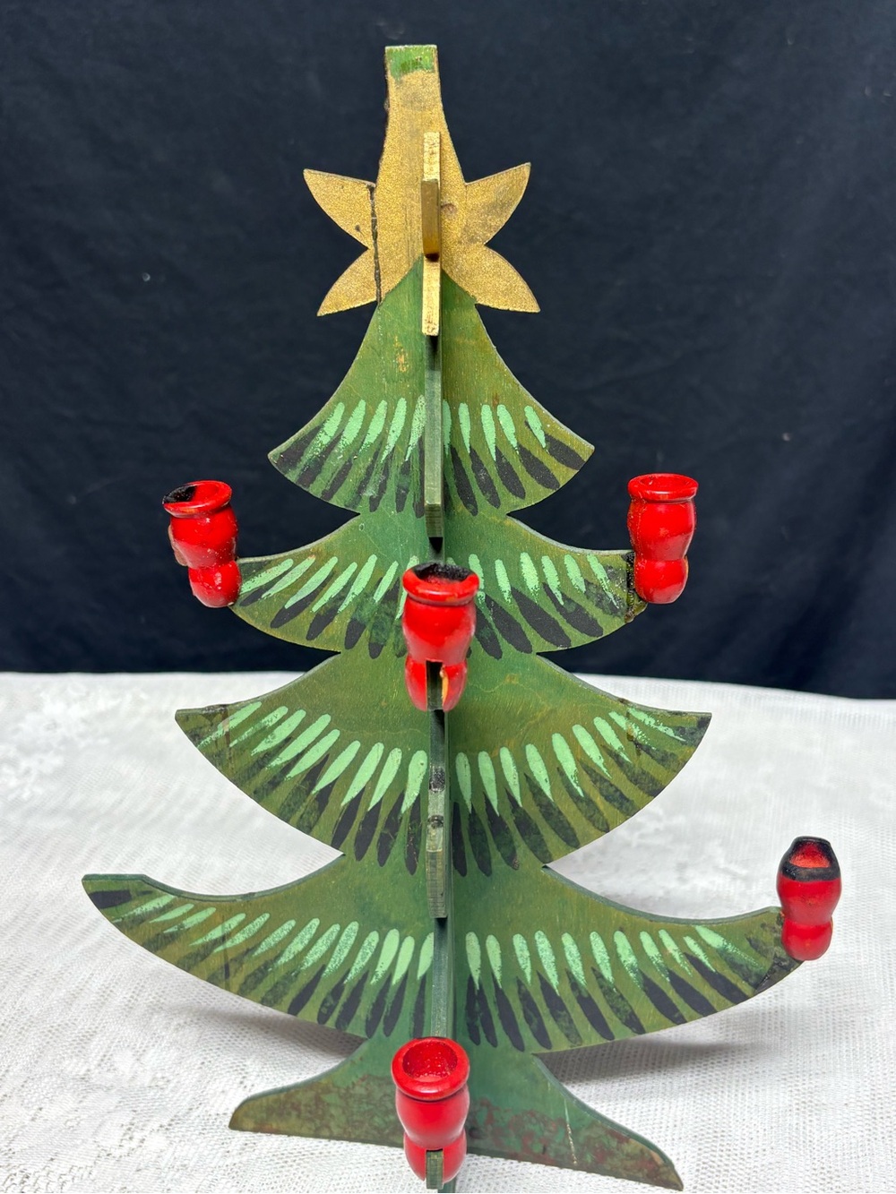 Vtg Swedish folk art handmade wooden tree candelabra candle holder Christmas
